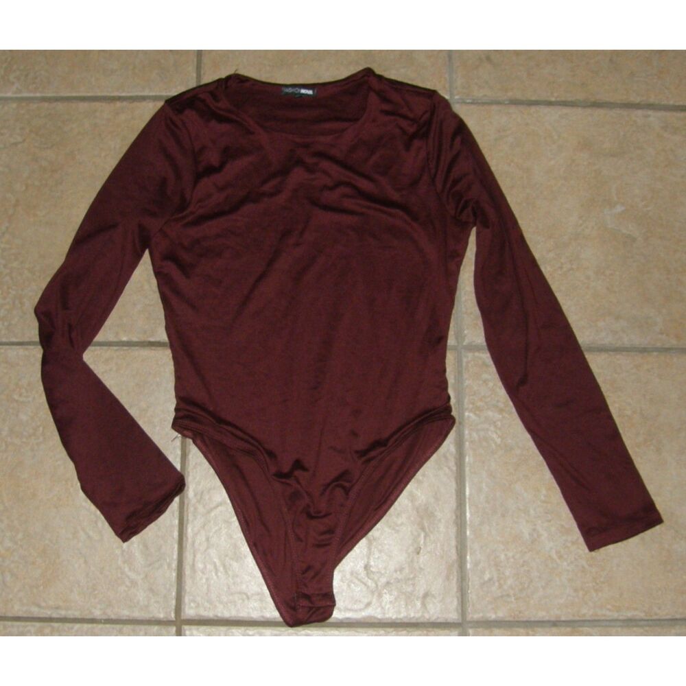 FASHION NOVA Burgundy Sz Large Soft Stretchy Long Sleeve Lined Fitted Bodysuit